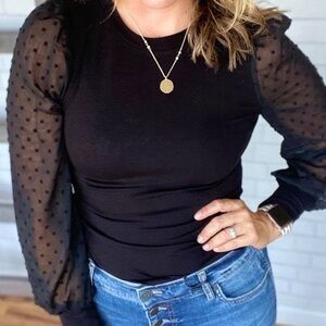 Hem & Thread Black Fitted Ribbed Blouse with Long Sleeves